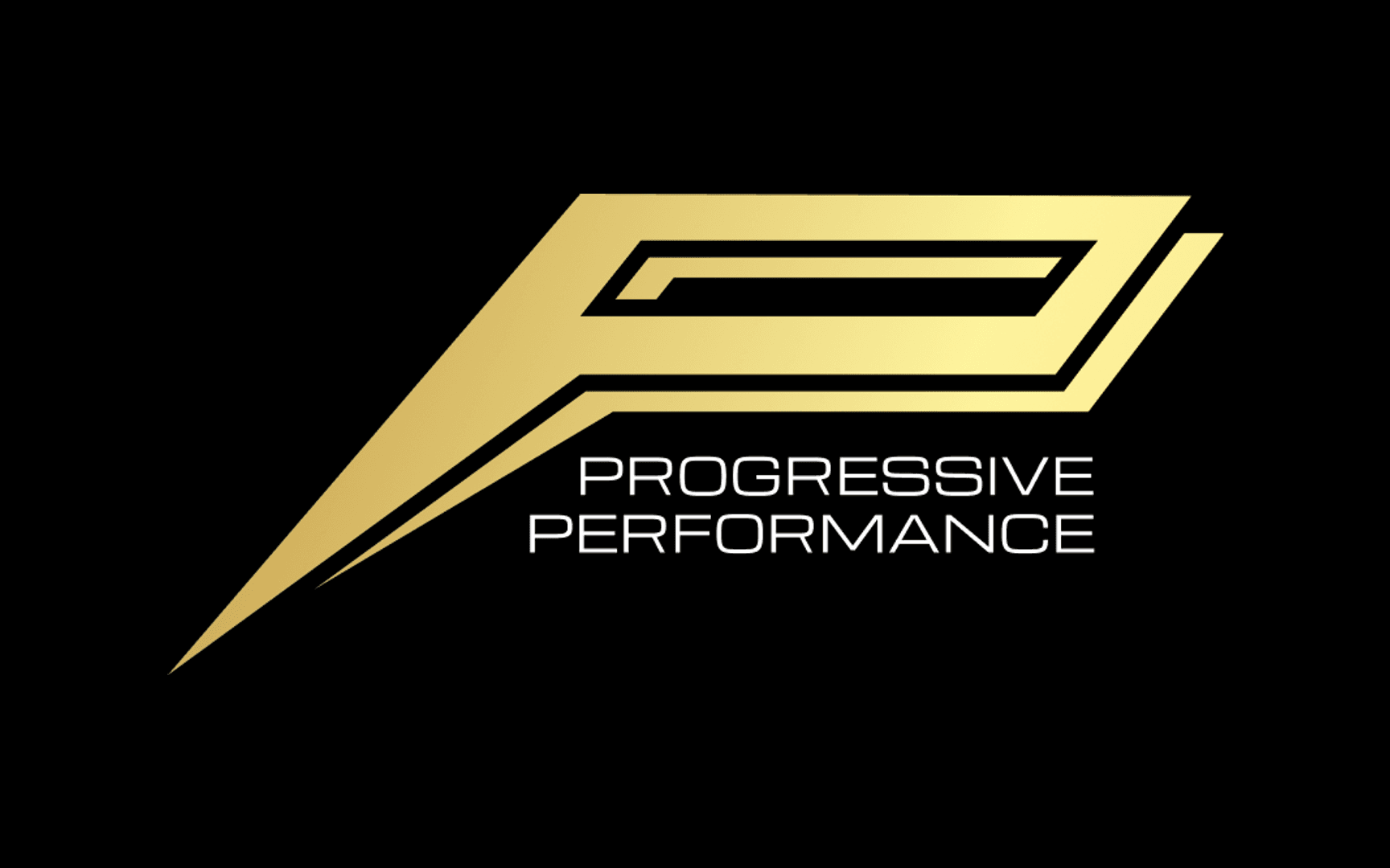 Progressive Performance gold monogram and white wordmark on black.