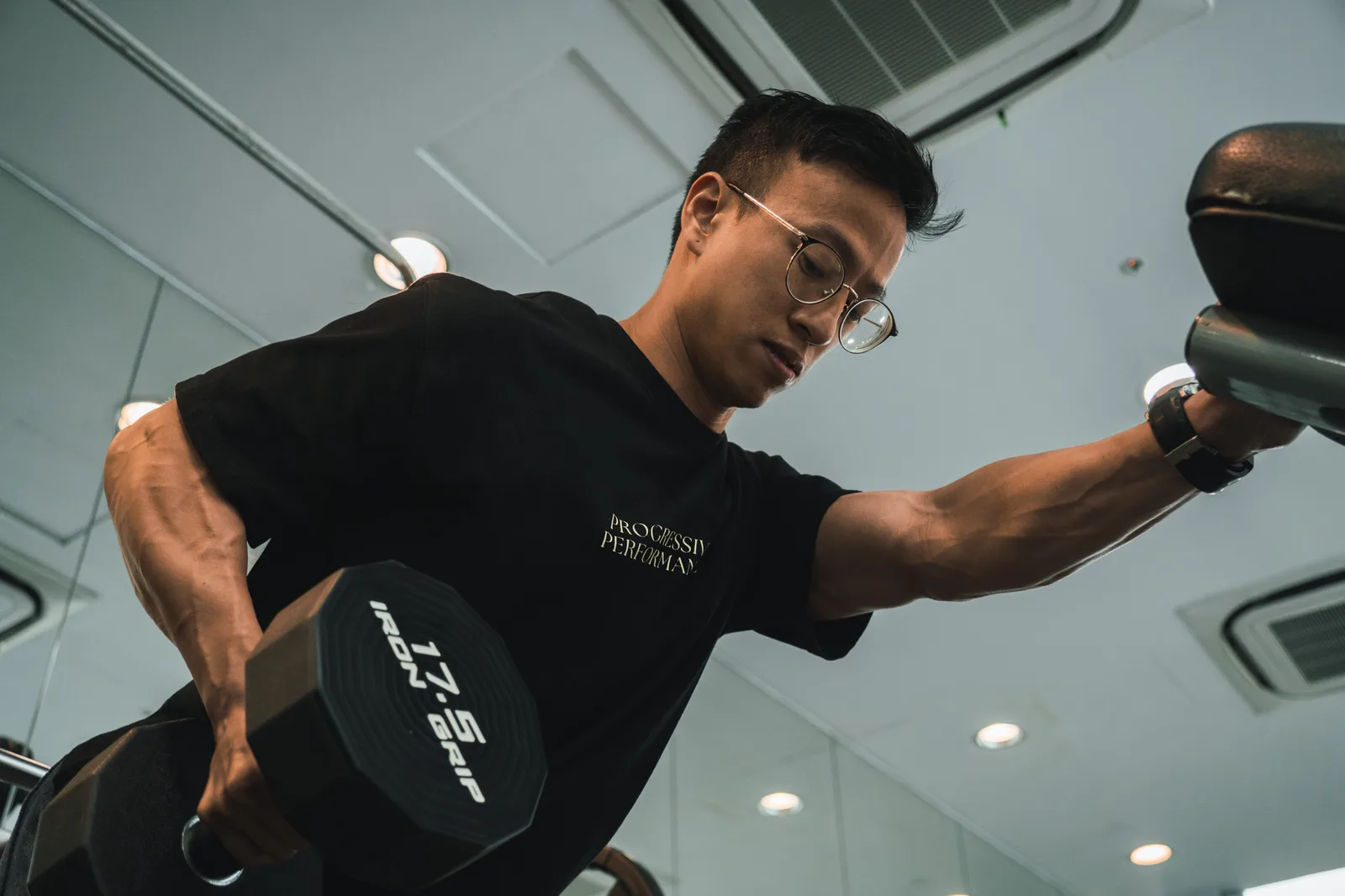 Leon completing a strength training set